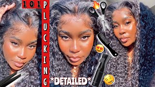  Detailed Lace Wig Plucking Tutorial | ✅ In Real Time | Curly Lace Frontal | Beautyforever