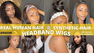 6 Different Wigs!!! Amazon Human Hair & Synthetic Hair Headband Wigs