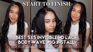 Start To Finish! *Best* 5X5 Hd Lace Closure Body Wave Wig Install | 26 Inches | Klaiyi Hair