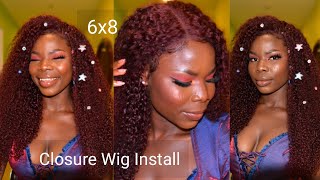 Elastic Band Method: Glueless 6X8 Curly Lace Closure Wig Install ( No Freeze Spray, No Glue/ Gel )