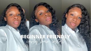 Beginner Friendly Curly Lace Frontal Wig Install | Lifeasjaimisha