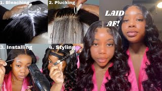 *Very In-Dept* Walk Through Closure  Bleaching, Plucking, Install , And Styling Ft Unice Hair