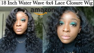 Amazon 18Inches Water Wave 4X4 Lace Closure Human Hair 4X4 Wigs 150% Density // Review & Install
