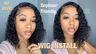 Step By Step Curly Bob Frontal Wig Install | No Glue Or Bald Cap | Celie Hair