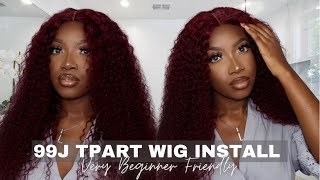 Pre- Colored 99J Tpart Wig Install | Very Beginner Friendly | Ft. Kriyya Hair