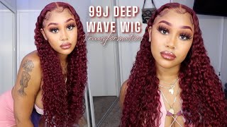 Must Have Deep Wave 99J Burgundy Wig  | Lace Frontal Install + Initial Review Ft. Wiggins Hair