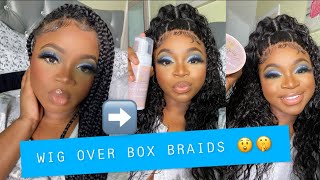 Watch Me Install A Frontal Wig Over Box Braids  - Half Up Half Down