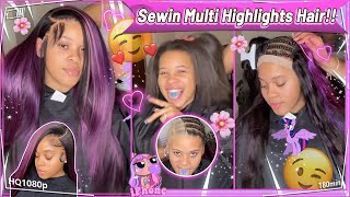Tutorial How To Sewin Straight Highlights Hair! Side Part Lace Closure Install #Ulahair