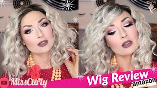 ✨Lace Front Wig Review! ✨ Coss Wigs | Ombre Platinum Ash Curly Bob Wig | Amazon | Wow! $38!!!