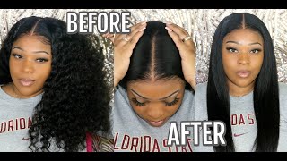 Flat Iron Test | I Tried A Silk Press On Curly Hair | Pre-Plucked Hairline | Bilace Full Lace Front