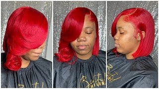 Crimson Red Lace Wig Bob Cut  ❤️ With A Twist|Lace Melt Adhesive |Tinashe Hair