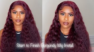 Start To Finish Burgundy Loose Wave Wig Install & How To Pluck Lace Front Wig!!!|Premiumlacewig