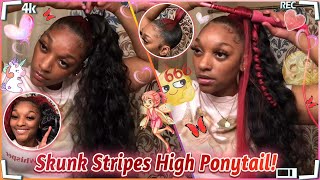 High Genie Ponytail Using Loose Wave Bundles! Plus Red Skunk Stripes Hair Ft.#Ulahair