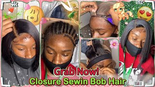 Side Part Closure Install Tutorial!Sewin Straight Bundles Into Bob Haircut Ft.#Ulahair