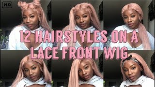 12 Easy Hairstyles On Affordable Lace Front Pink Wig/ How To Style Synthetic Lace Frontal |T Tha Kid