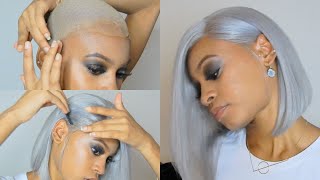 Uglam Hair Bob Lace Front Wigs Grey Color With Middle Part