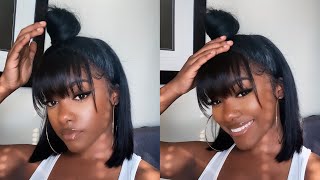 Half Up Half Down Bob With Bangs Lace Front Wig Installation | Affordbale Must Have Sogoodhair