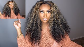 Extremely Full 22Inch Full Lace Deepwave Review| Front Blonde Streaks Wig Application|Ywigs