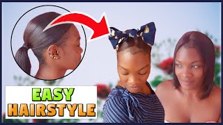 Easy On The Go Hairstyle For Relaxed Hair | Lace Closure | Bun #Onthego