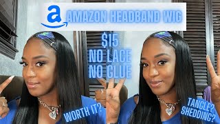 $15 Amazon Straight Headband Wig?! | Worth It??  | Shedding/Tangle? #Headbandwig #Affordablewig