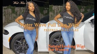 Water Wave Full Lace Wigs Natural Looking Wigs Affordable Black Human Hair Wigs