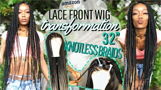 Extra Long Knotless Box Braid Lace Wig  Using Amazon Pre Stretched Braiding Hair  Feat. Bileaf