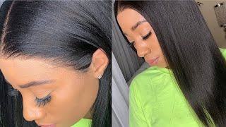 Easy No Gel/Spray Affordable Pre Plucked Natural Brazilian Yaki Straight Hair Lace Wig |Omgqueenhair