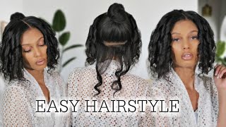 Styling Back & Front A Wig Like Natural Hair |  Yaki Straight Full Lace Wig | Curls & Bun Hairstyle