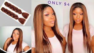 18Inches Synthetic Bone Straight Wig| With Honey Blonde Highlight| Using Braiding Hair
