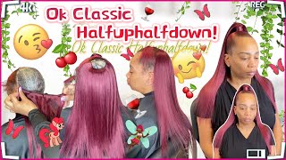 Quick Weave Tutorial: Half Up Half Down No Leave Out | Burgundy Hair Weave | #Ulahair
