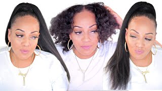 Quick And Easy Sleek Kinky Straight Ponytail On Natural Hair W/Braiding Hair Ft Omgqueen Hair