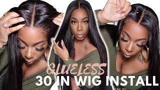 100% Glueless 30In Thick Bundles Wig Install Bust Down Straight Middle Part Lace Wig Nadula Hair