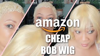 Trying Out A Cheap Amazon Blonde Bob Wigs With Bangs