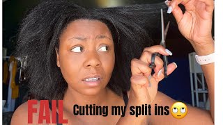 Girlllllll!!  Cutting My Split Ins Fail | Trying A Straighten Brush| Hair Growth