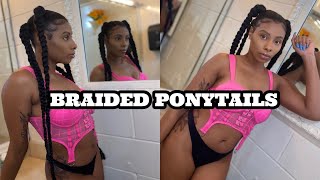 4 Braided Ponytails With Braiding Hair | Simple And Easy