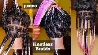 How To Do: Knotless Jumbo Box Braids On Lace Wig | Pink And Black Omber Brads Style | Vivian