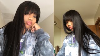 Slaying A Transparent Glueless Lace Front Wig With Bang! | Julia Hair