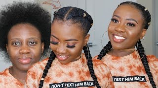 2 Feed-In Braids On Yourself | Short 4C Natural Hair (Quick And Easy) | No Heat Protective Style