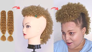 Diy Curly Crotchet Mohawk Wig Using Straight Braiding Hair Extension |Blonde Curly Mohawk Wig
