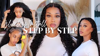 How To: Easy Glueless Install +Lasting Wet Look On Curly Wig- Ft Iseehair