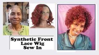 See How I Sew In A Synthetic Front Lace Wig For A Client With Fine Hair