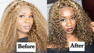 What I Expected Vs What I Got.. Unice Honey Blonde Highlight Transformation! Curly T Part Wig