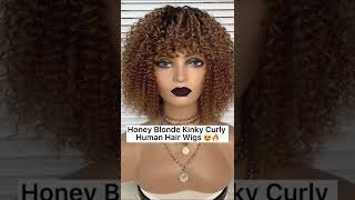 Us Eu Hot Sale Short Honey Blonde Curly Bob Human Hair Wigs With Bangs #Bangswig#Honeyblondewig#Wigs