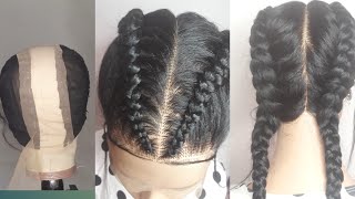 Dutch Braids Wig Tutorial.  No Full Lace Needed/Synthetic Wig.