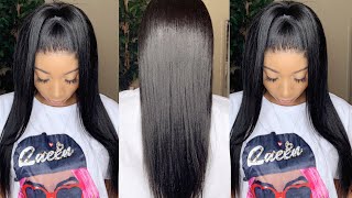 Affordable Natural Kinky Straight Wig Install Using Ghost Bond Glue | Omgherhair