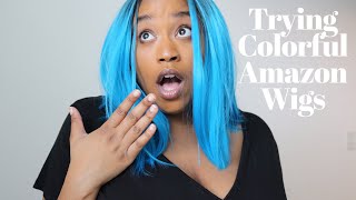 Trying Colorful Amazon Wigs