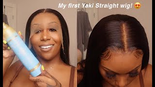 Beginner Friendly Yaki Straight Wig Install!  (Extra Long Lace) Ft Omgherhair