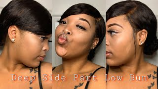 Deep Side Part Low Bun On A Lace Front Wig!