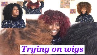 Trying On Wigs - Afro Kinky Curly Wigs || Aliexpress