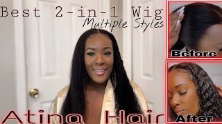 Silk Press Blowout To Curly Hair 2-N-1 Wig ❌ No Plucking Needed |Atina Hair